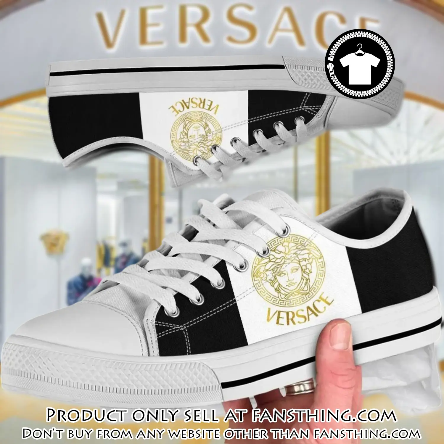 Versace logo black white low top canvas shoes luxury brand gifts for men women fst5546846
